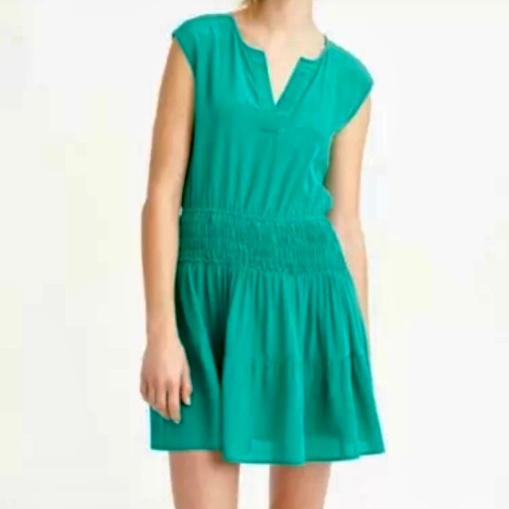 J Crew Smocked Waist Silk Dress